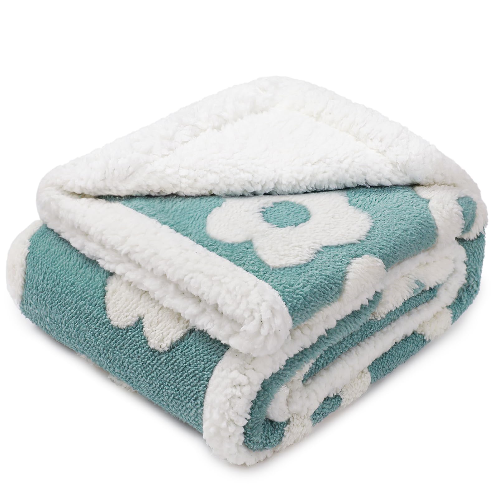 Luciphia Waterproof Pet Blanket for Medium Large Dogs Washable Fluffy Thick Jacquard Shag Fleece Warm Sherpa 3D Textured Flower Print for Cats Puppy Couch Protection (Blue,40x28 inches)