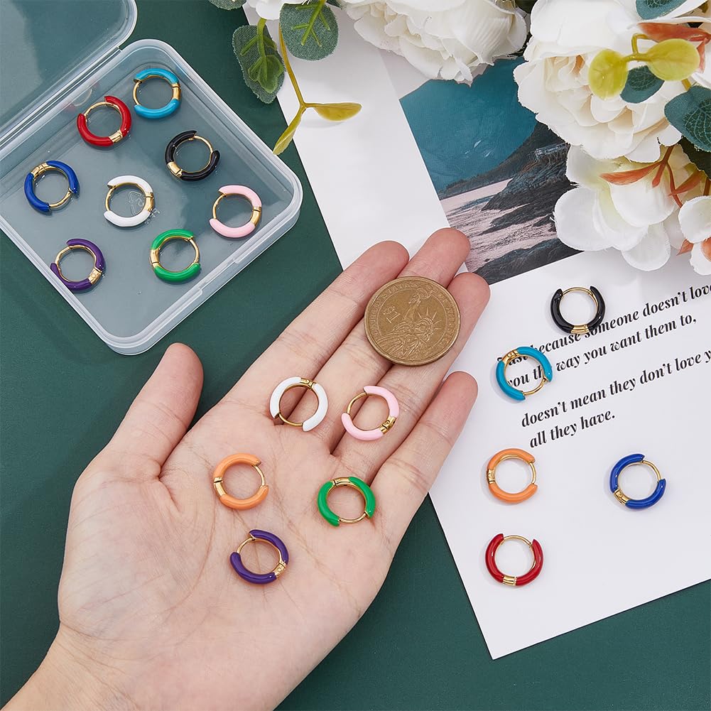 DICOSMETIC Emaille Creolen Edelstahl Huggie Creolen Böhmen Emaillierte Kleine Mini Runde Kreis Charm Statement Ohrring Für Frauen Mädchen Schmuck