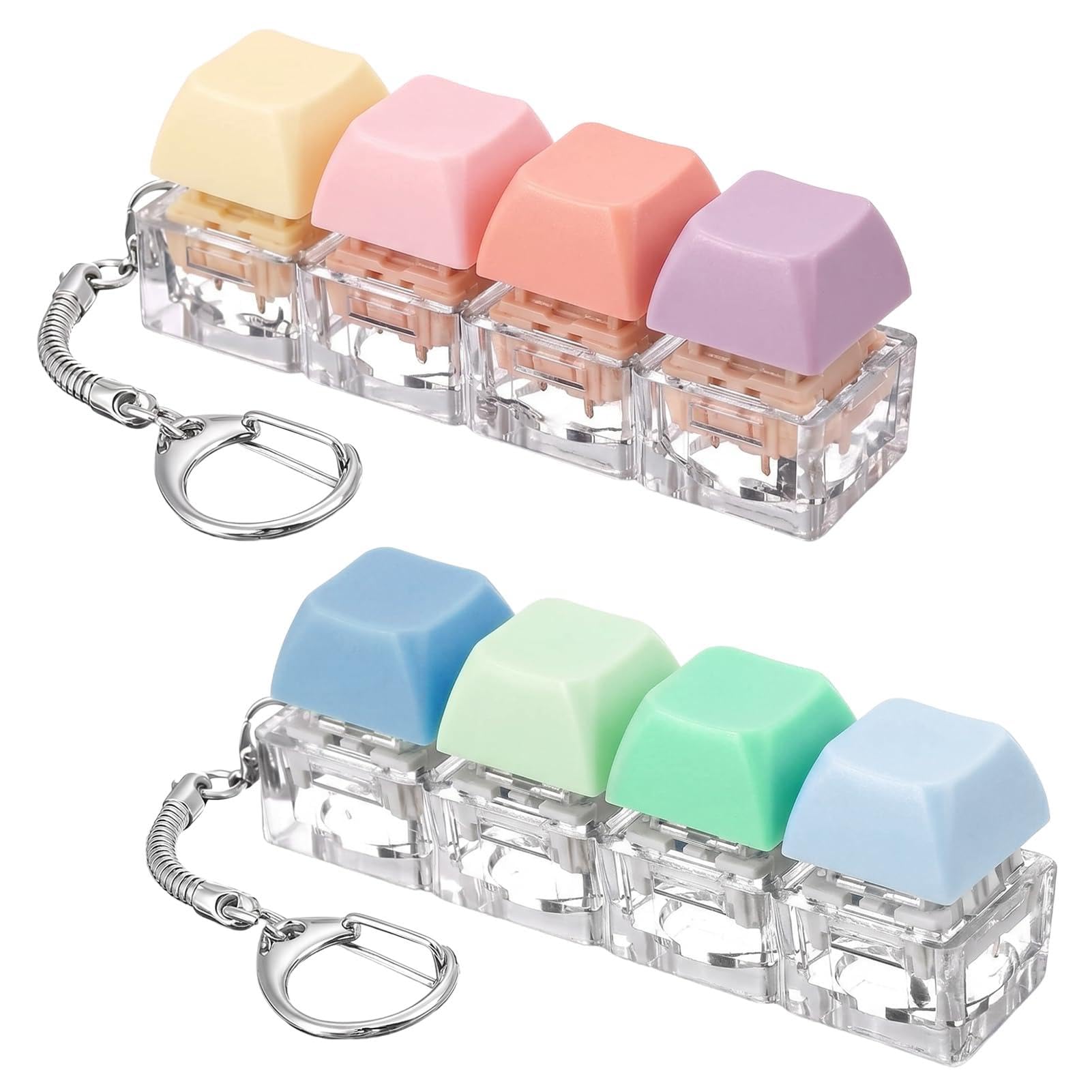 2Pcs Keyboard Fidget Toy – 1 Clicking Key (Loud) + 1 Silent Key, Mini Clicker Fidget Toy, 4-Key Clicky Keyboard Fidget Toy with Keychain, Keyboard Clicker Fidget for Adults and Kids