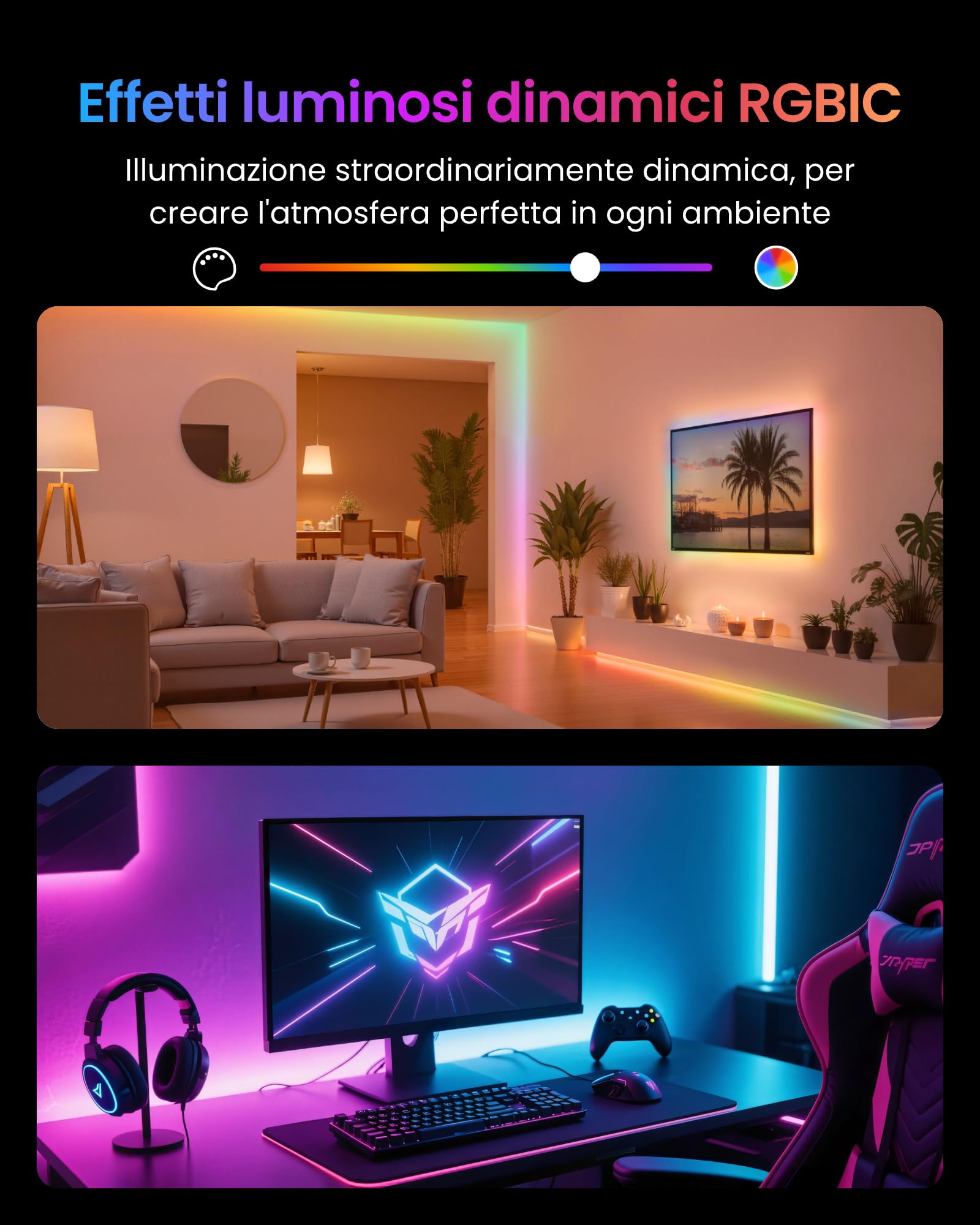 SwitchBot RGBICWW Striscia LED 5M, 72 LEDs/m Matter Luci LED Compatibili con Apple Home, Alexa, Google Home, 16 Milioni di Colori, Sincronizzazione Musicale, Smart Luci LED Camera da Letto, Cucina