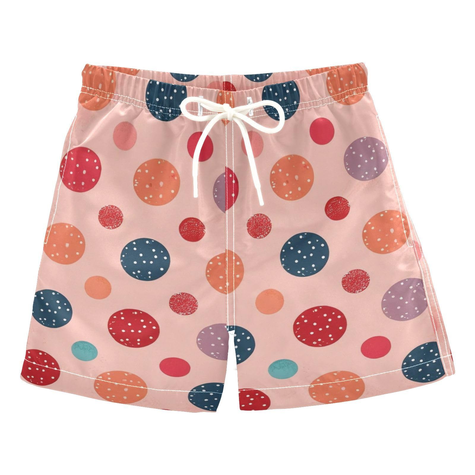 FLildon Polka Dots Colorful Little Boys Swim Trunks with Mesh Lining Quick Dry Beach Board Shorts, 3T