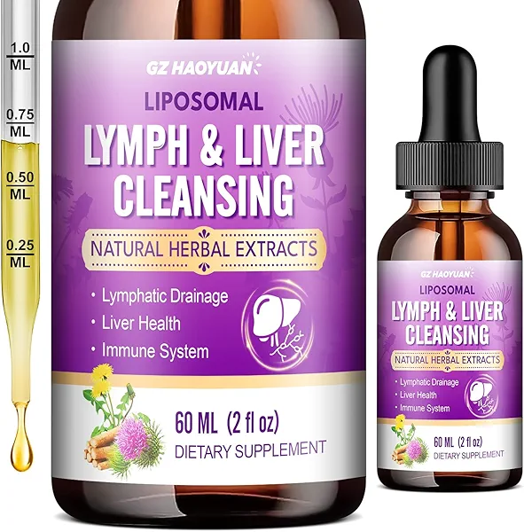 Lymphatic Drainage - Liver Cleanse Detox & Repair Drops, Liposomal Milk Thistle, Echinacea, Artichoke, Dandelion, Turmeric, ''Lymph-Liver'' Cleanse Detox Supplement, Immune & Health, Vegan, 2 Fl.Oz