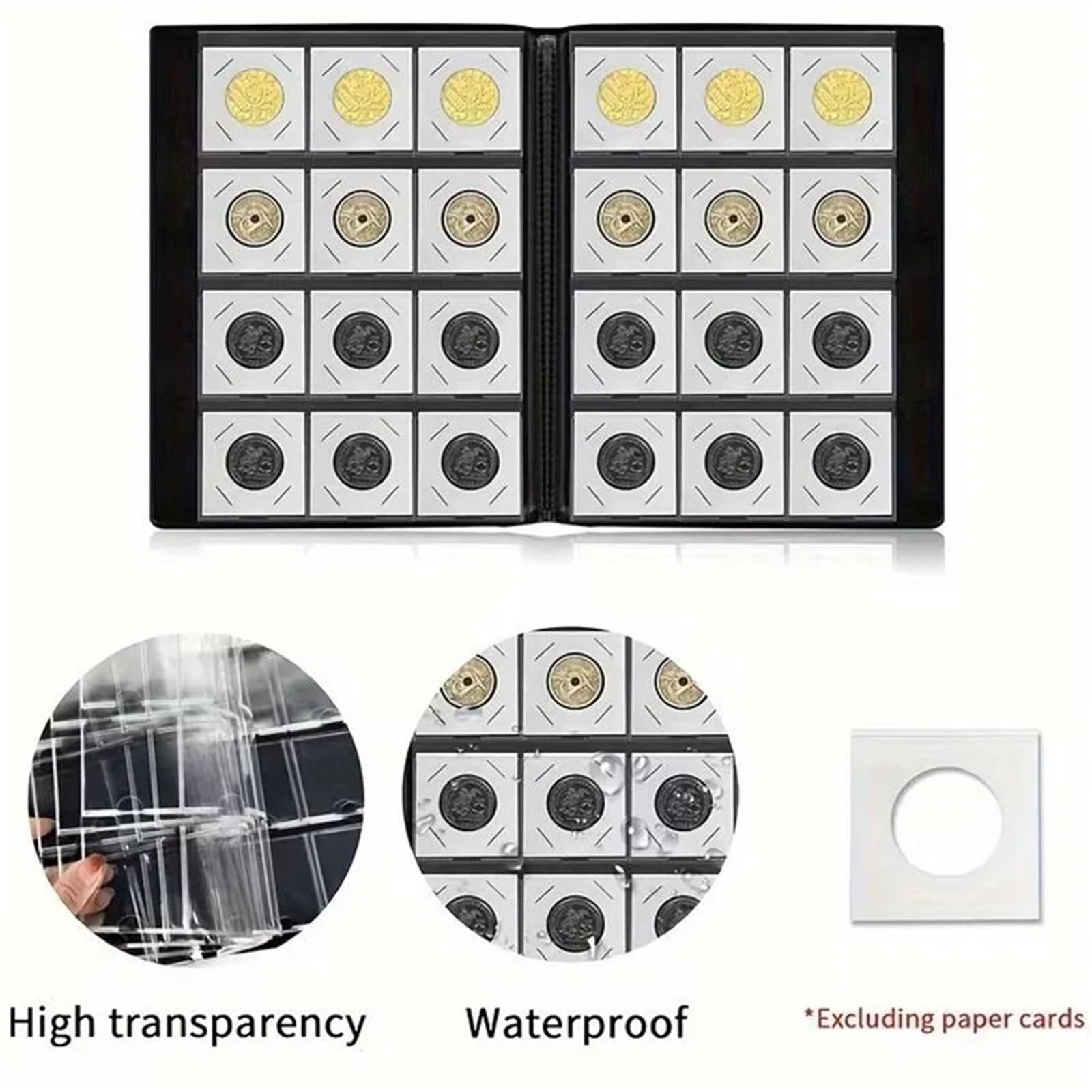 Album Monedas 120 Pockets Artificial PU Leather Coins Collection Album Book Collecting Money Organizer Storage Bags PVC Film(Black Set)