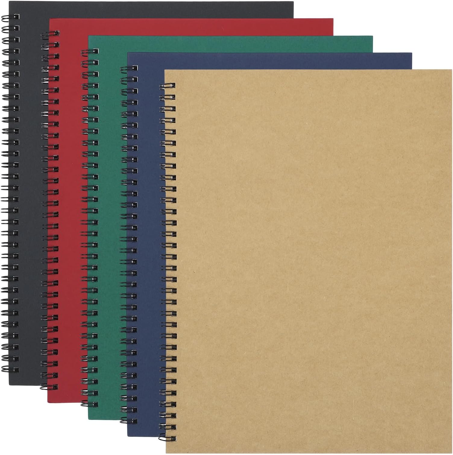 5 Packs Spiral Notebook A4, 120 Pages 60 Sheets Kraft Cover Wirebound Notebooks Bulk Journals, 8.3 * 11.6 inch Lined Notebook for Business Office School Travel