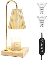 Vista 1 de LOTKEY Lámpara calentadora de velas, calentador de velas regulable con temporizador, 2 bombillas, base de madera, lámpara eléctrica de vela