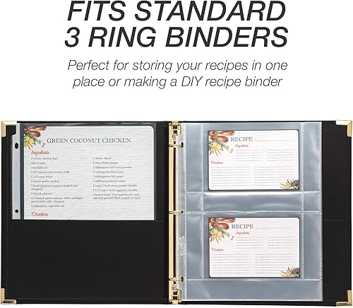 Vista 10 de Samsill Protectores de páginas para tarjetas de recetas de 8.5 x 11 pulgadas, 25 unidades, 2 hojas de carga lateral de bolsillo para carpetas de 3