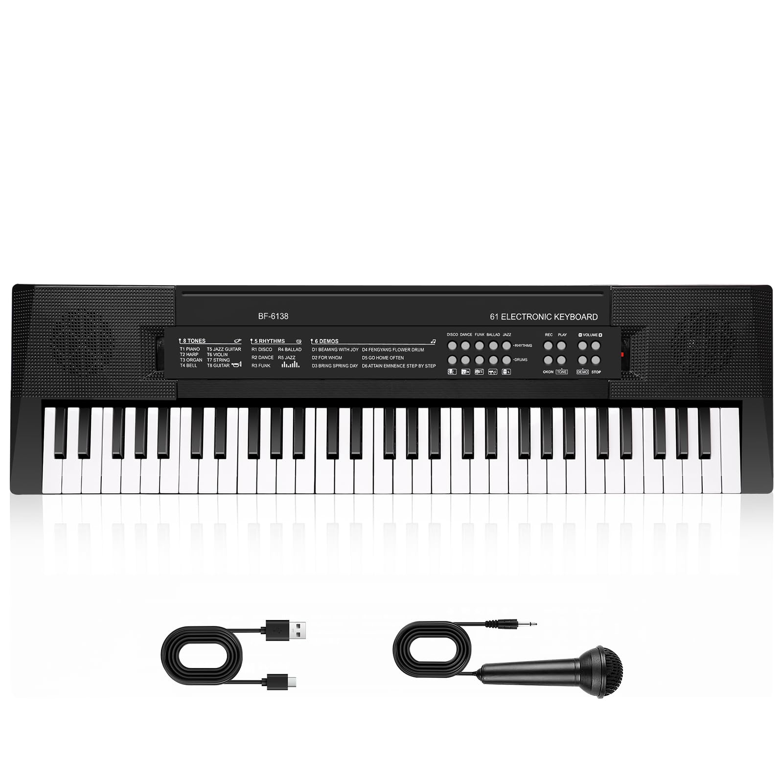 Piano Teclado de 61 Teclas para Niños, Teclado Musical con Micrófono, Piano Electrónico Portátil para la Enseñanza, Juguete Regalo para Principiantes Niños y Niñas de 3 a 12 Años, Altavoces Integrados
