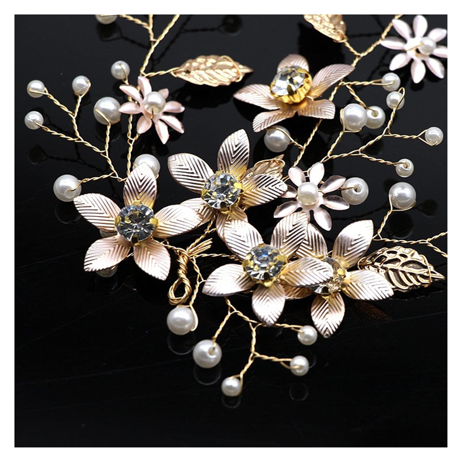 Diseño de Accesorios for el Cabello de Boda de Cristal Hecho a Mano Tiara Headselipista de Cabello Perla for el Cabello de la Altura (Metal Color : DHXT35GKY)