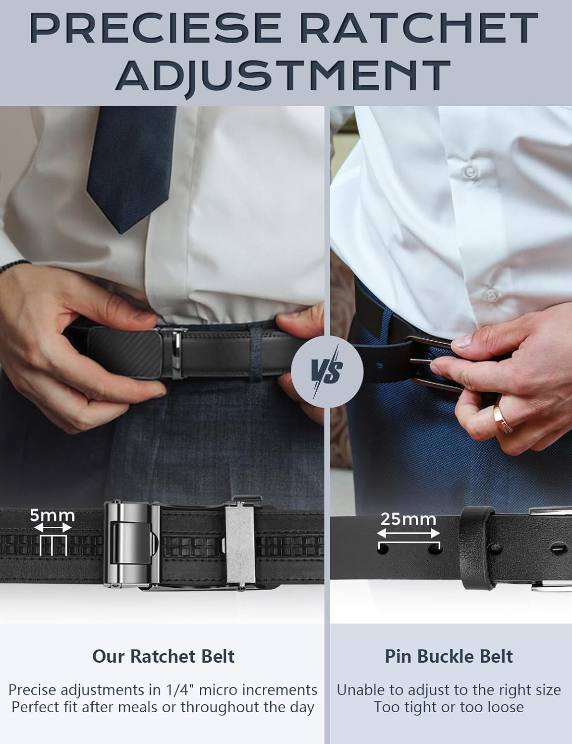 Ratchet Belts for Men, Dress Ratchet Belt Genuine Leather 1 3/8", Mens Belt with Automatic Alloy Buckle - Image 6