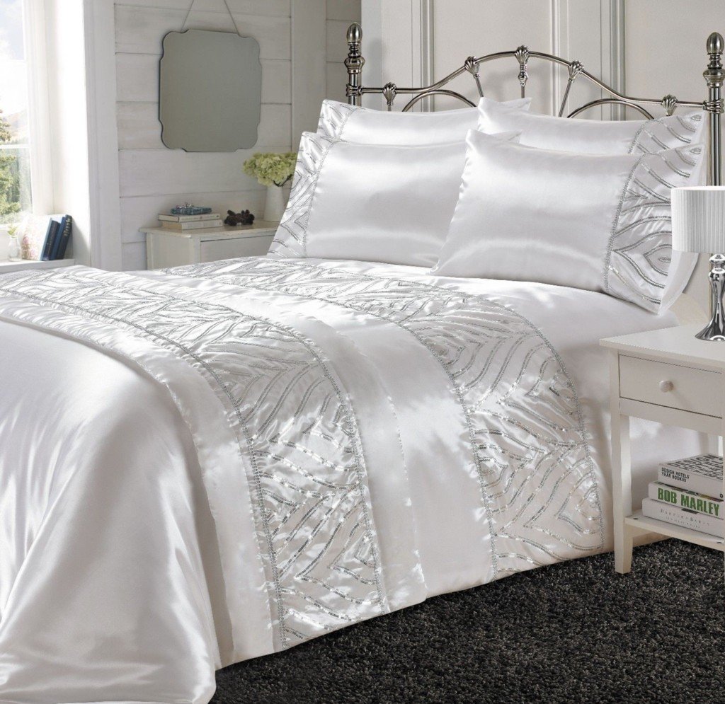 Goldstar White Goldstar® Crystal Shimmer Diamante Sequins Sparkle Duvet Quilt Cover Bedding Set, Single,
