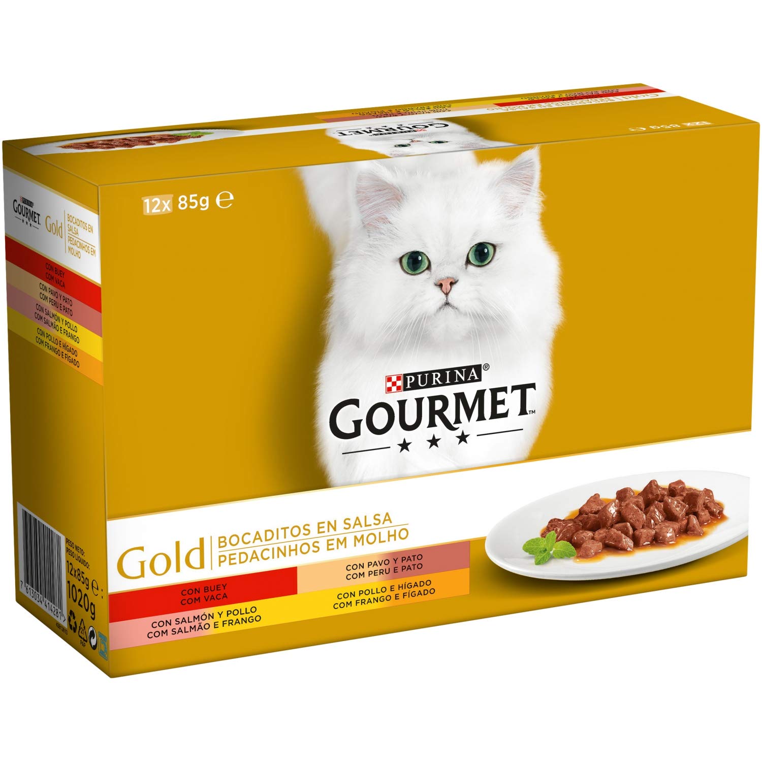 Purina Gourmet Gold Bocaditos en Salsa, Comida Húmeda para Gato Pack Surtido, 12 latas de 85g