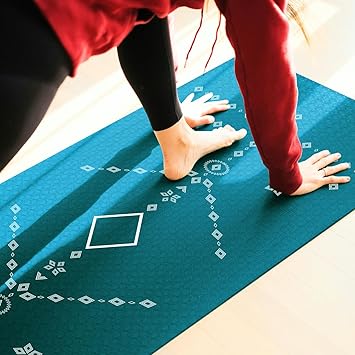Think Art Decor Alignment Yoga Mat for Women, Men, Kids, 6mm Thick TPE Mat with Strap, Dual textured for Anti-Slip, Durable Exercise Mat for Home Workout, Gym*, Meditation (24X72 inch, Ocean Blue) - image, photos