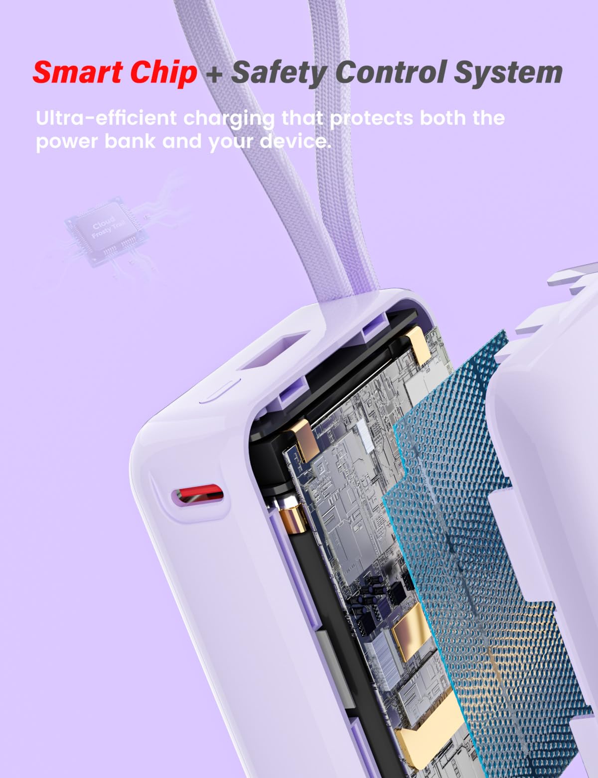 Cargador portátil con cable integrado, batería externa ultracompacta de 10000 mAh, carga rápida PD de 22.5 W, salida triple, Tpye-C, batería externa de tamaño pequeño para iPhone, Samsung