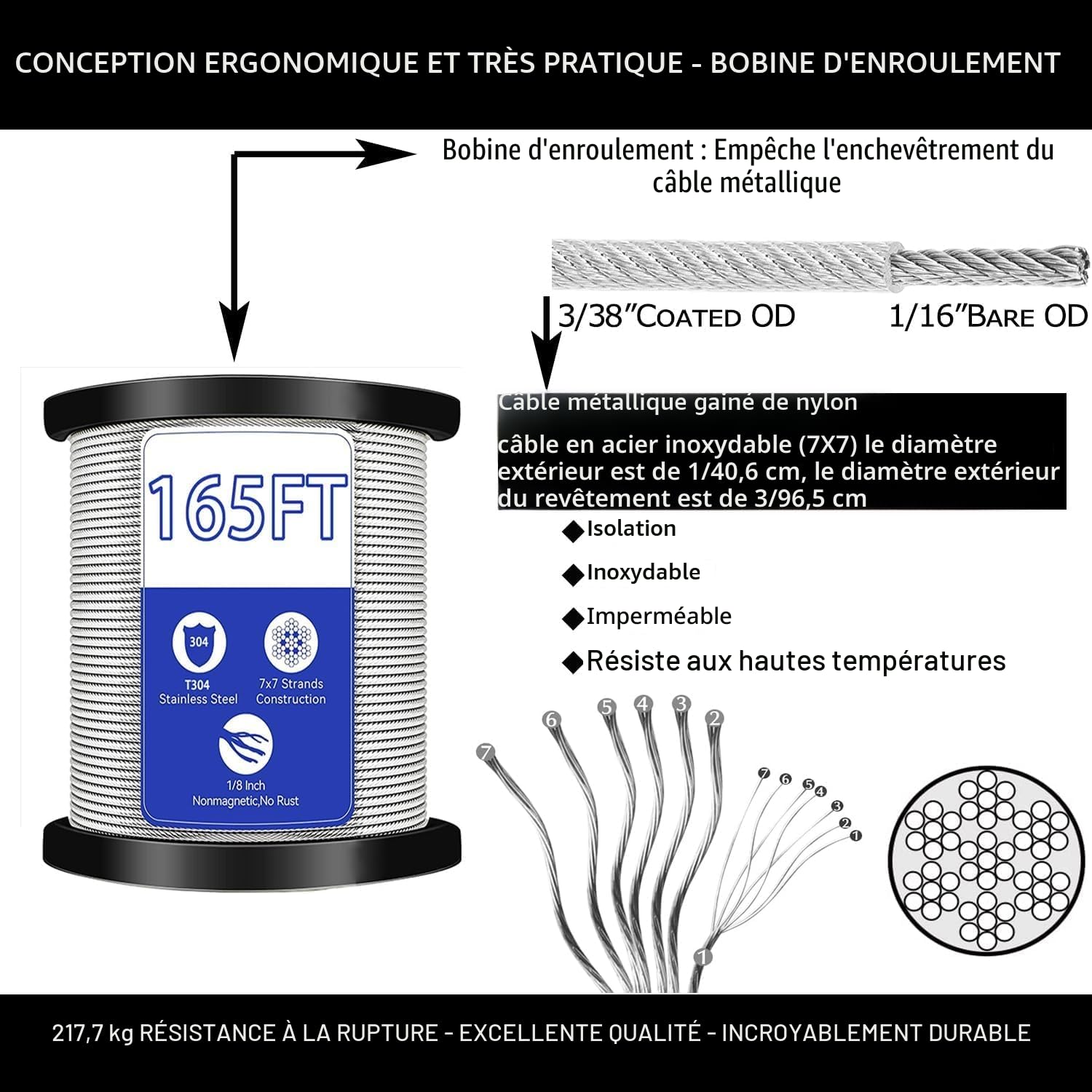78PCS Cable Acier 2MM,50M Cable Inox,304 Cable Acier Inoxydable,M5 Tendeur Cable Inox pour Cable Plante Grimpante Exterieur,kit Palissage Plantes Grimpantes
