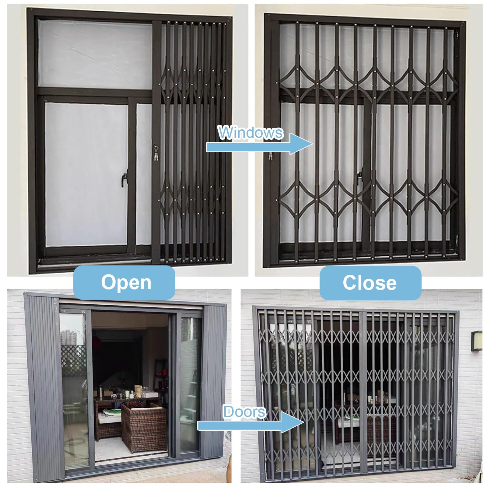 Barres de sécurité antivol pour fenêtre coulissante en aluminium blanc avec serrures et clés, grille de sécurité accordéon (80 x 134,9 cm), solution de sécurité domestique