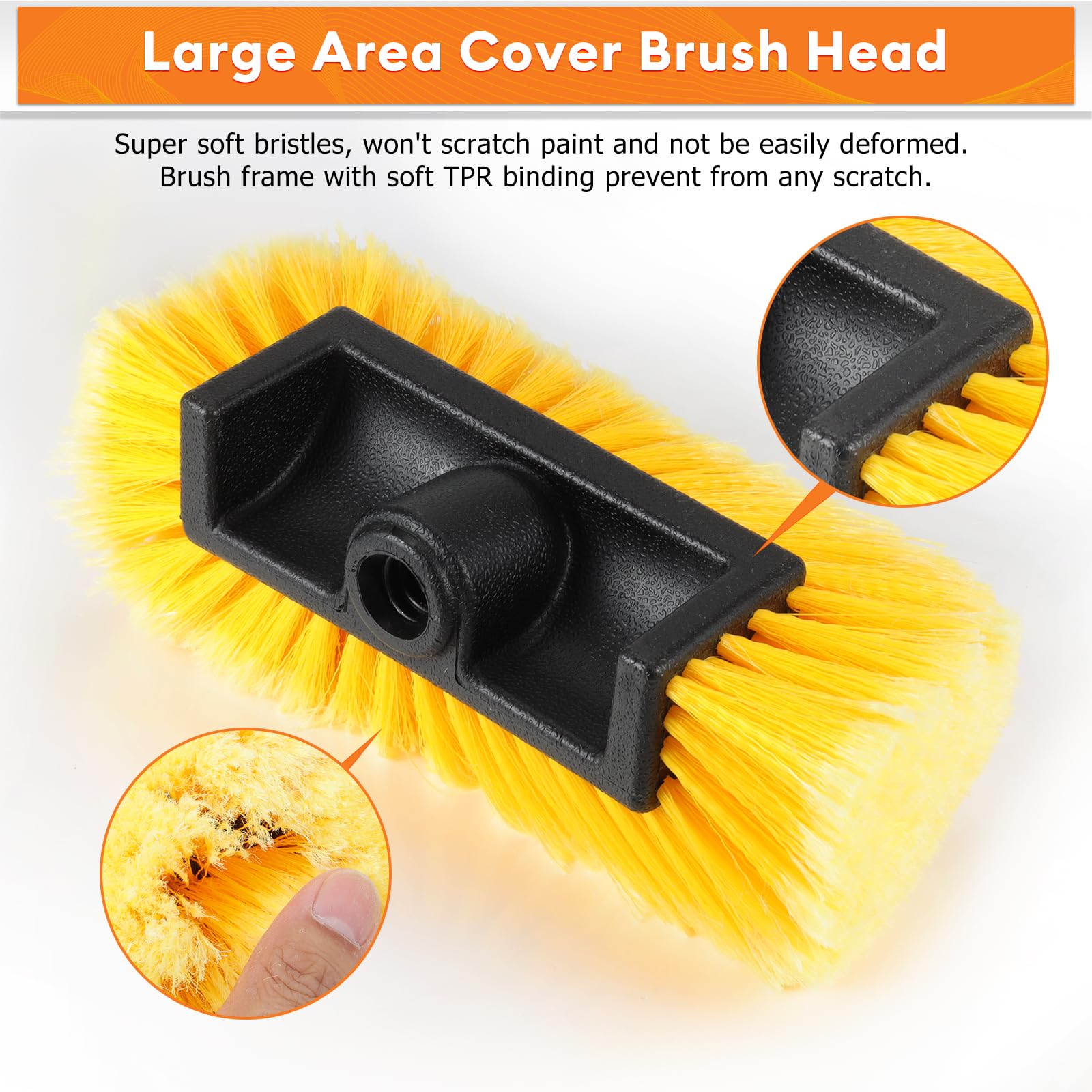 Cepillo de lavado de coche de 12 pies, cepillo de lavado de coche resistente con mango largo, poste de extensión multiusos de 3 a 12 pies con cepillo de cerdas ultra suaves de 10 pulgadas para