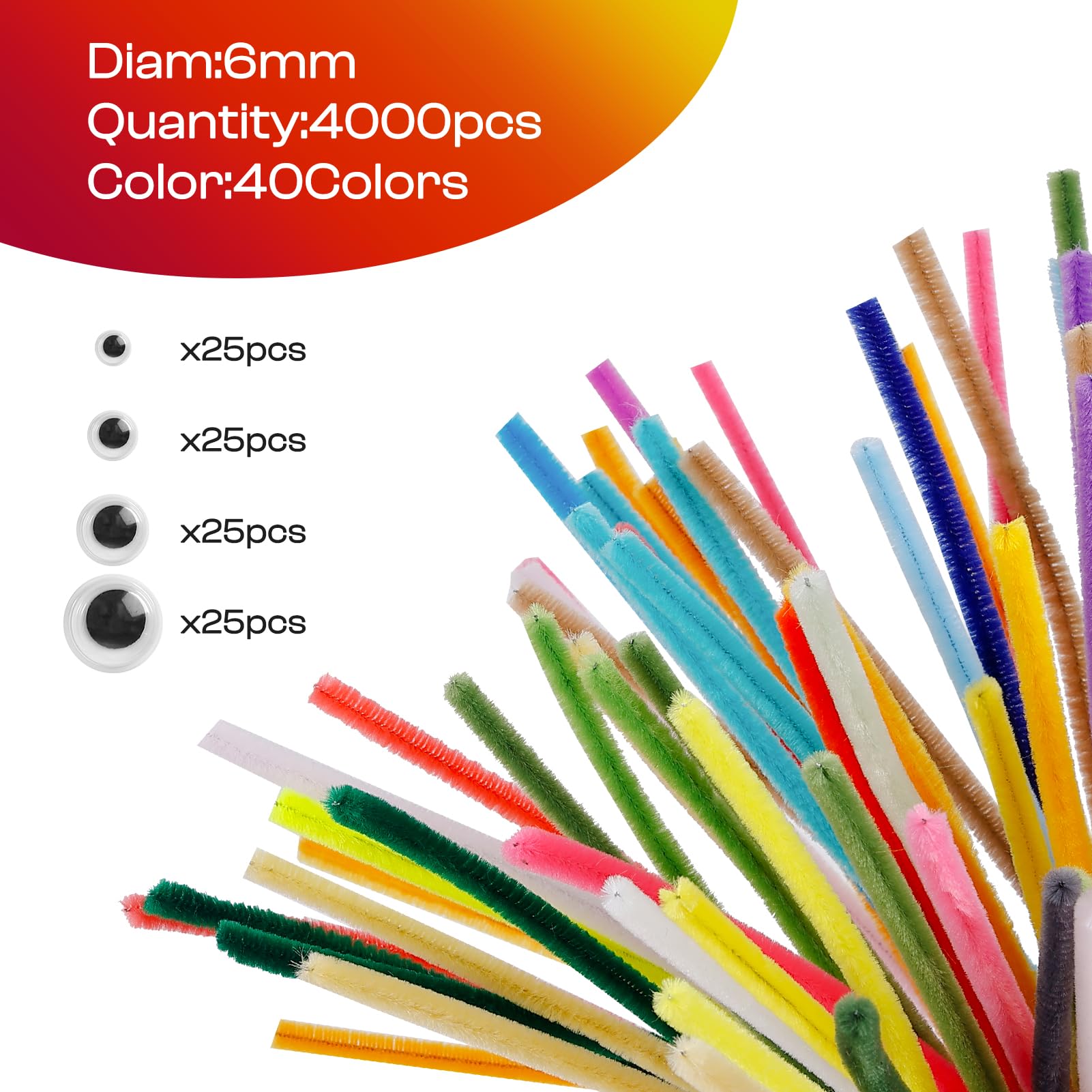 Caydo Lot de 4 000 cure-pipes de 40 tiges en chenille de couleurs assorties pour l'art et l'artisanat, nettoyeur de tuyaux pour projets d'art et d'artisanat, cadeaux créatifs, décorations de fête