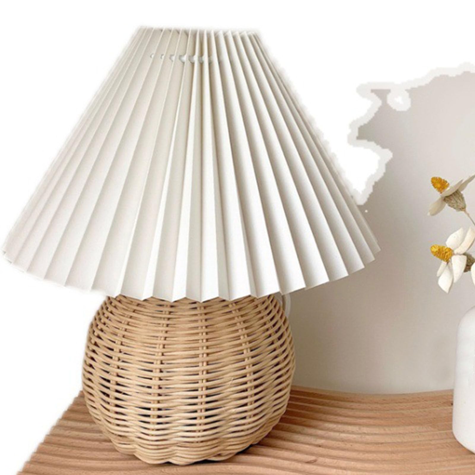 SXDMOUBK Small Table Lamp,Rattan Pleated Aesthetic Vintage Lamp,Bedside Night Light,Nightstand Mini Lamp,Side Table Pleated Desk Lamp for Bedroom Living Room