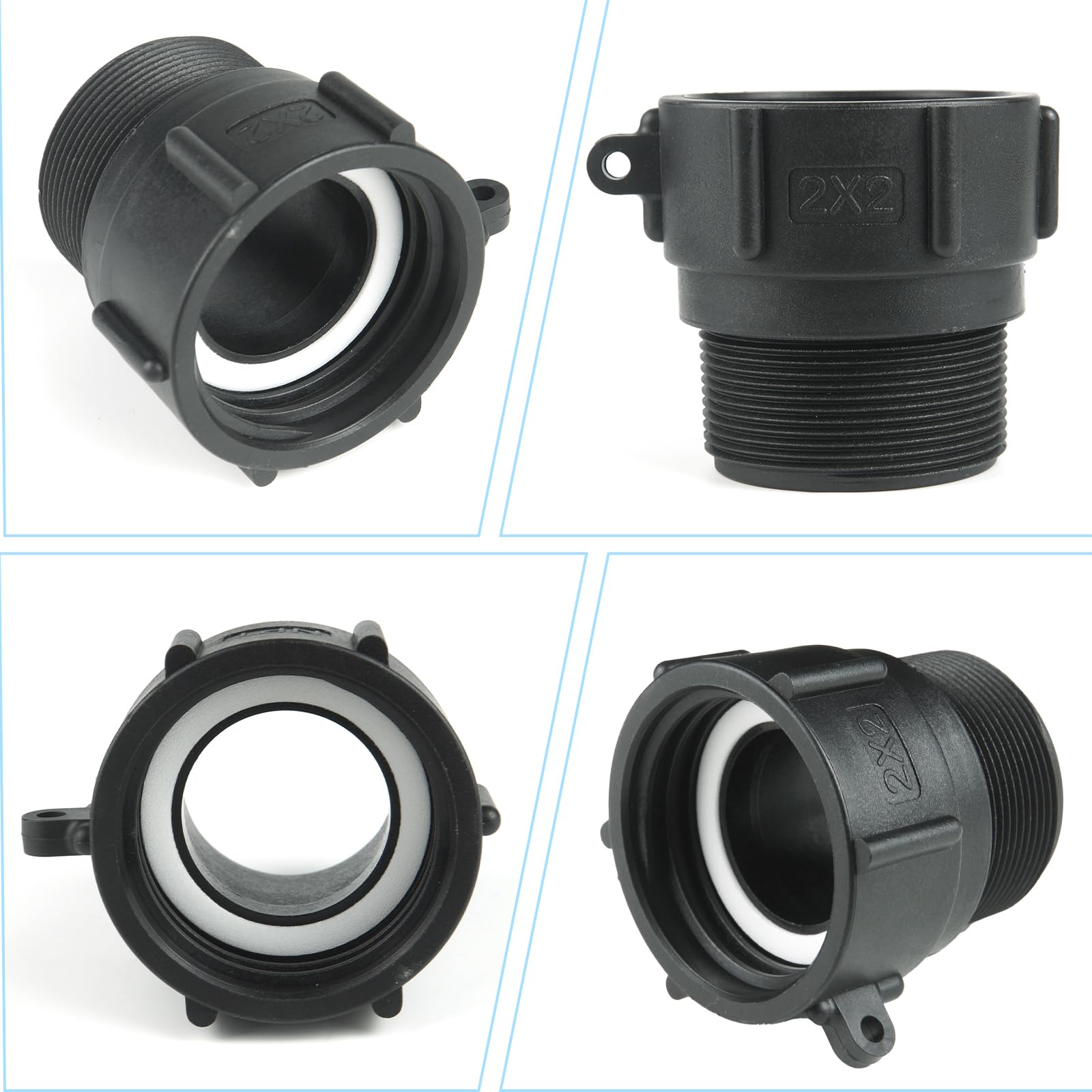 IBC - Adaptador de accesorios de mano hembra de 2 pulgadas x rosca de tubo NPT macho de 2 pulgadas, conector de tanque de agua de 275 galones con junta resistente de grado alimenticio (paquete de 2)