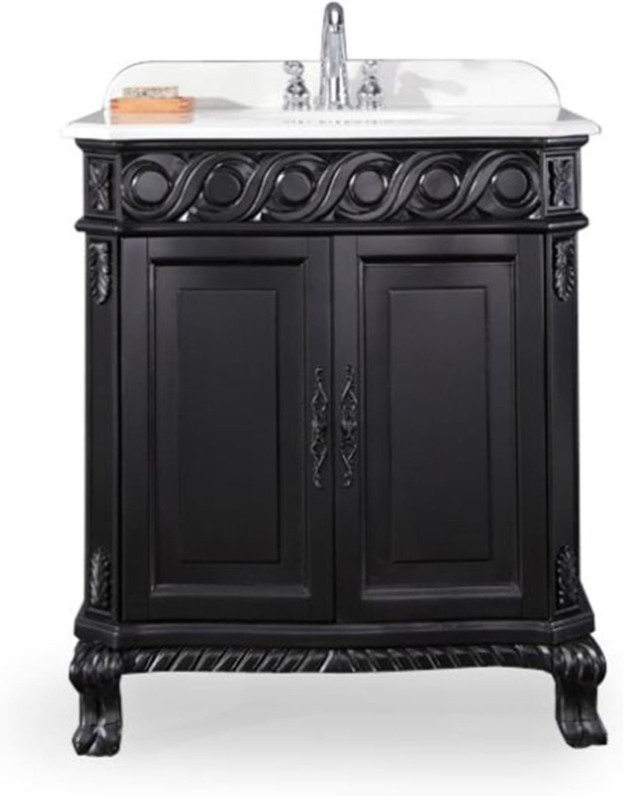 Ove Decors Trent 30 Bathroom 30-Inch Vanity Ensemble with Ivory Marble Countertop and Ceramic Basin, Antique Black