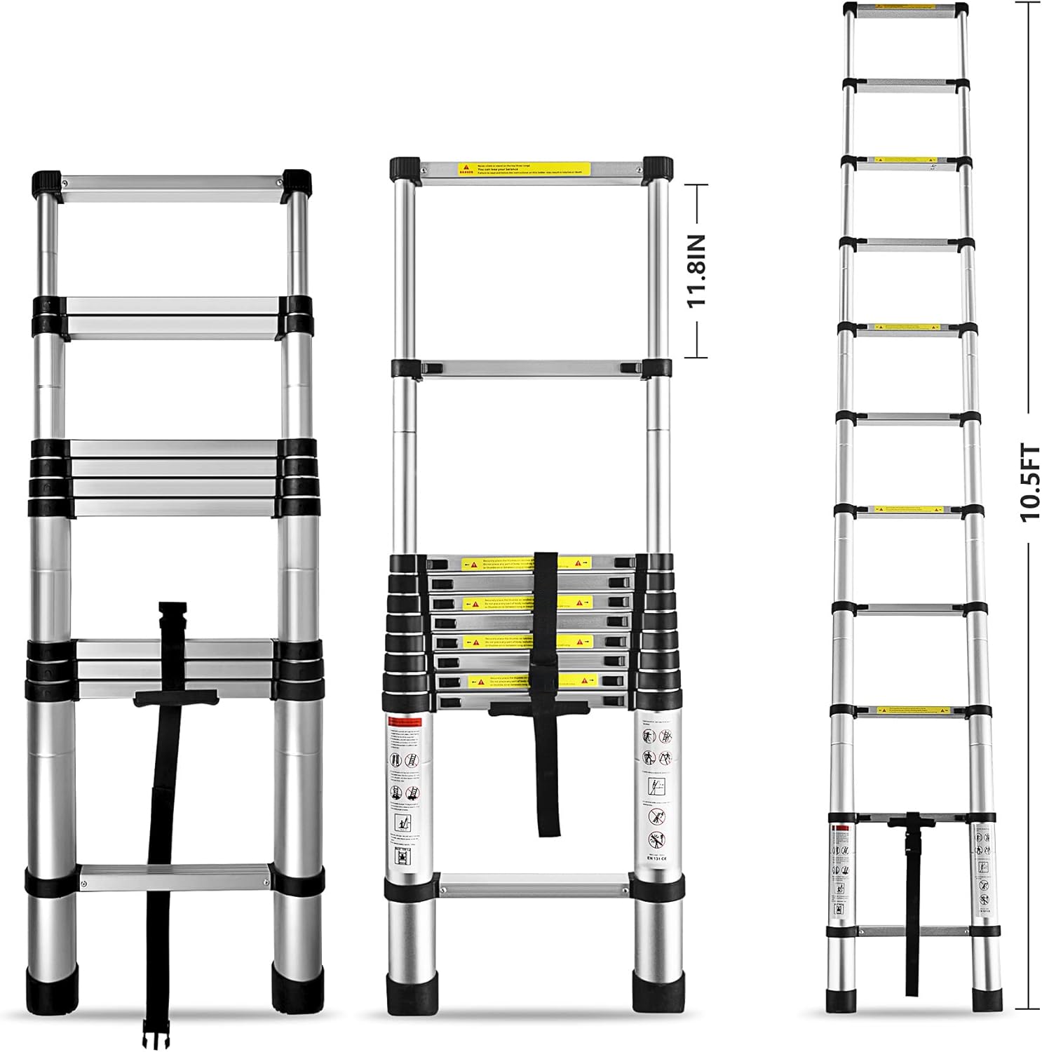 HOSTIC 10.5 FT Telescoping Ladder 330 lbs Capacity Heavy Duty Aluminum Extendable Ladder Collapsible Locking Mechanism for Attic Household Use Outdoor Work