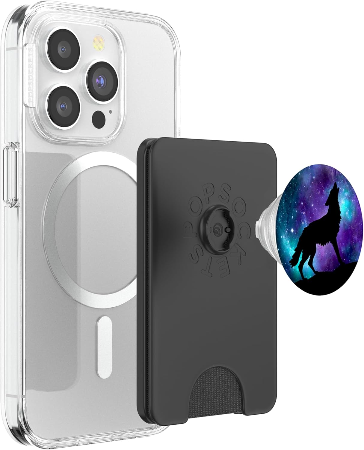 Galaxy Wolf Star Surreal Wild Lone Wolves Double-Exposure PopSockets PopWallet for MagSafe
