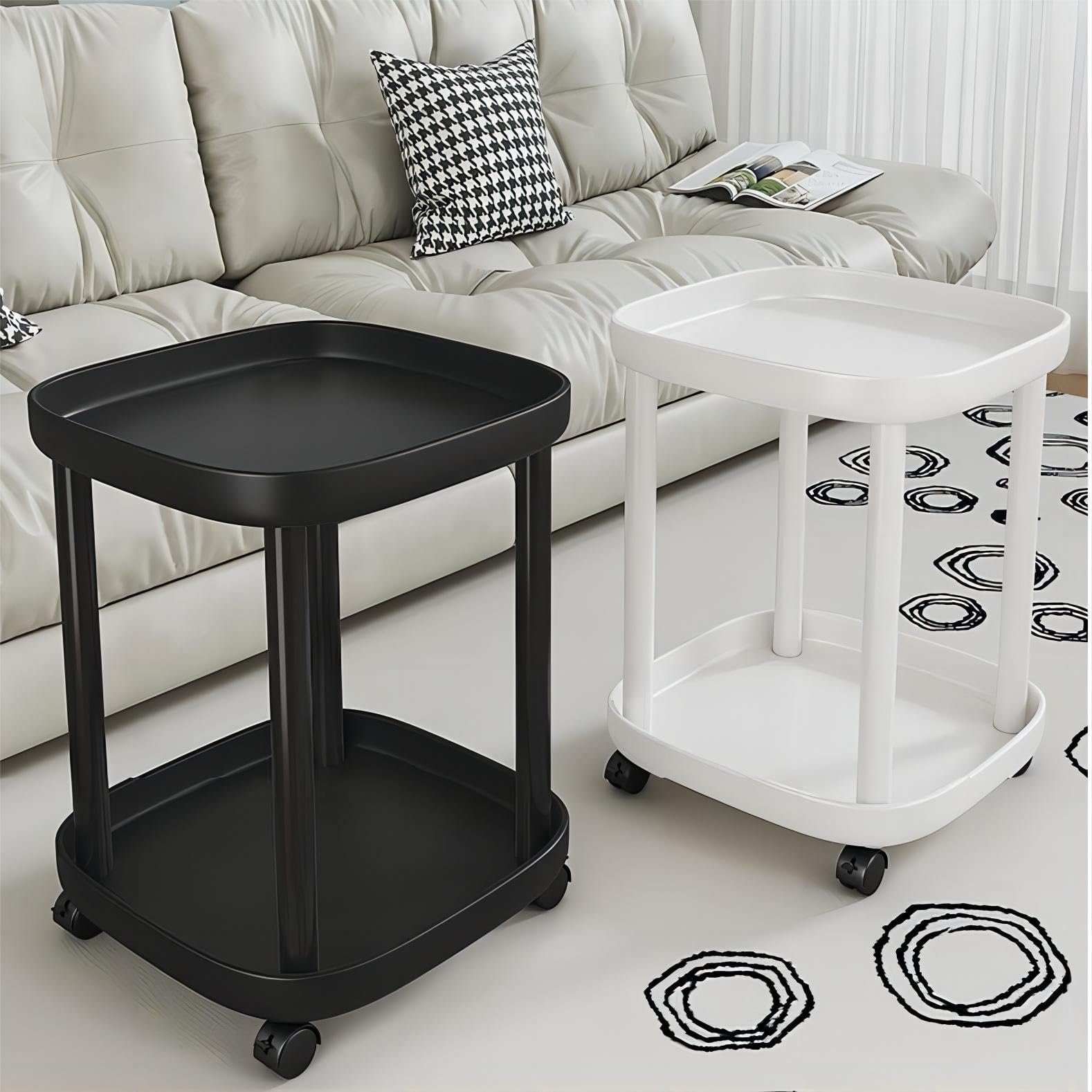 Tavolino rotondo con rotelle, comodino in plastica, tavolino rotondo, con rotelle bloccabili, per soggiorno, camera da letto, balcone, terrazza (Color : Light brown)