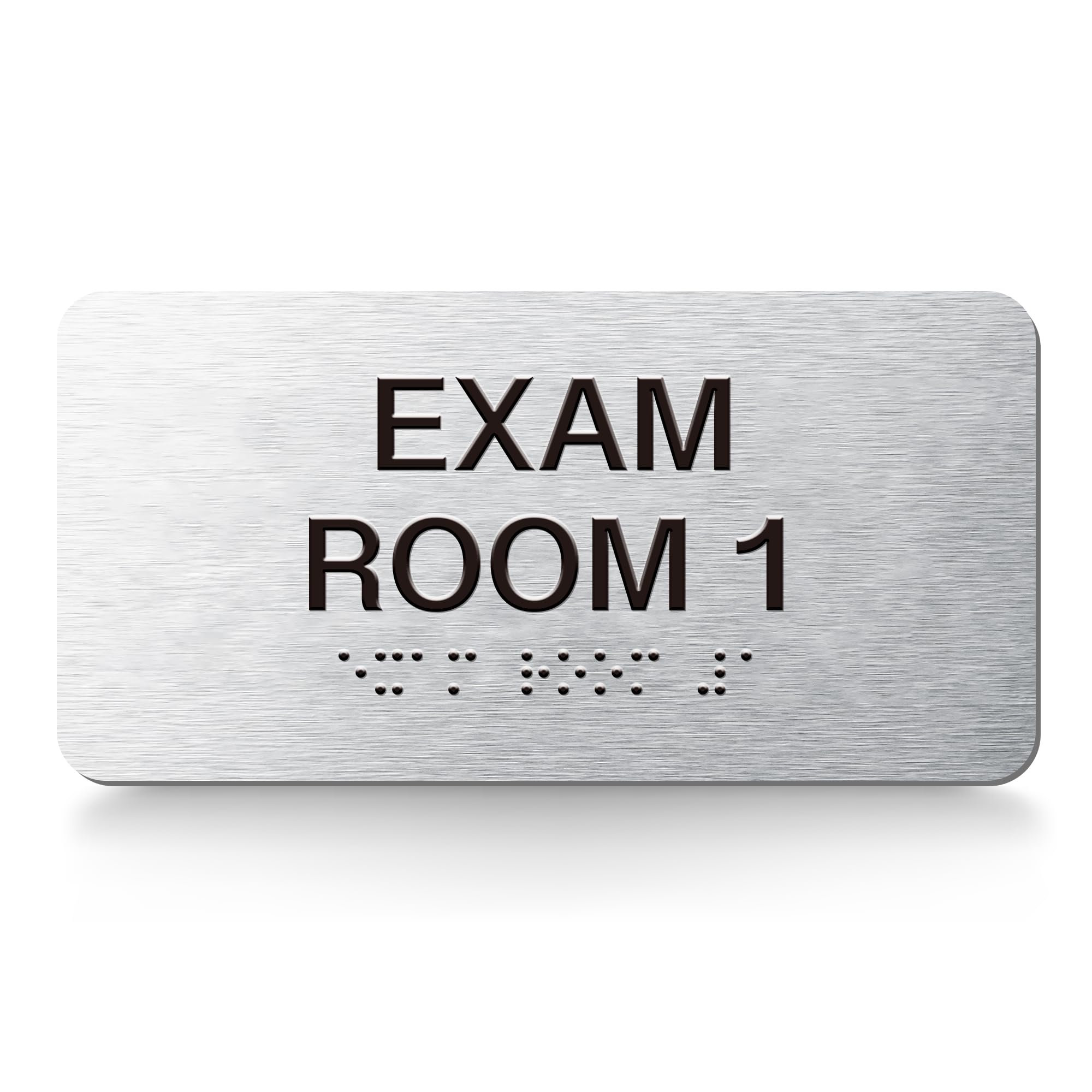 Exam Room Signs with Raised Text & Grade 2 Braille –,Easy Installation with Adhesive Pad – Brushed Aluminum/Silver Finish Easy Install with