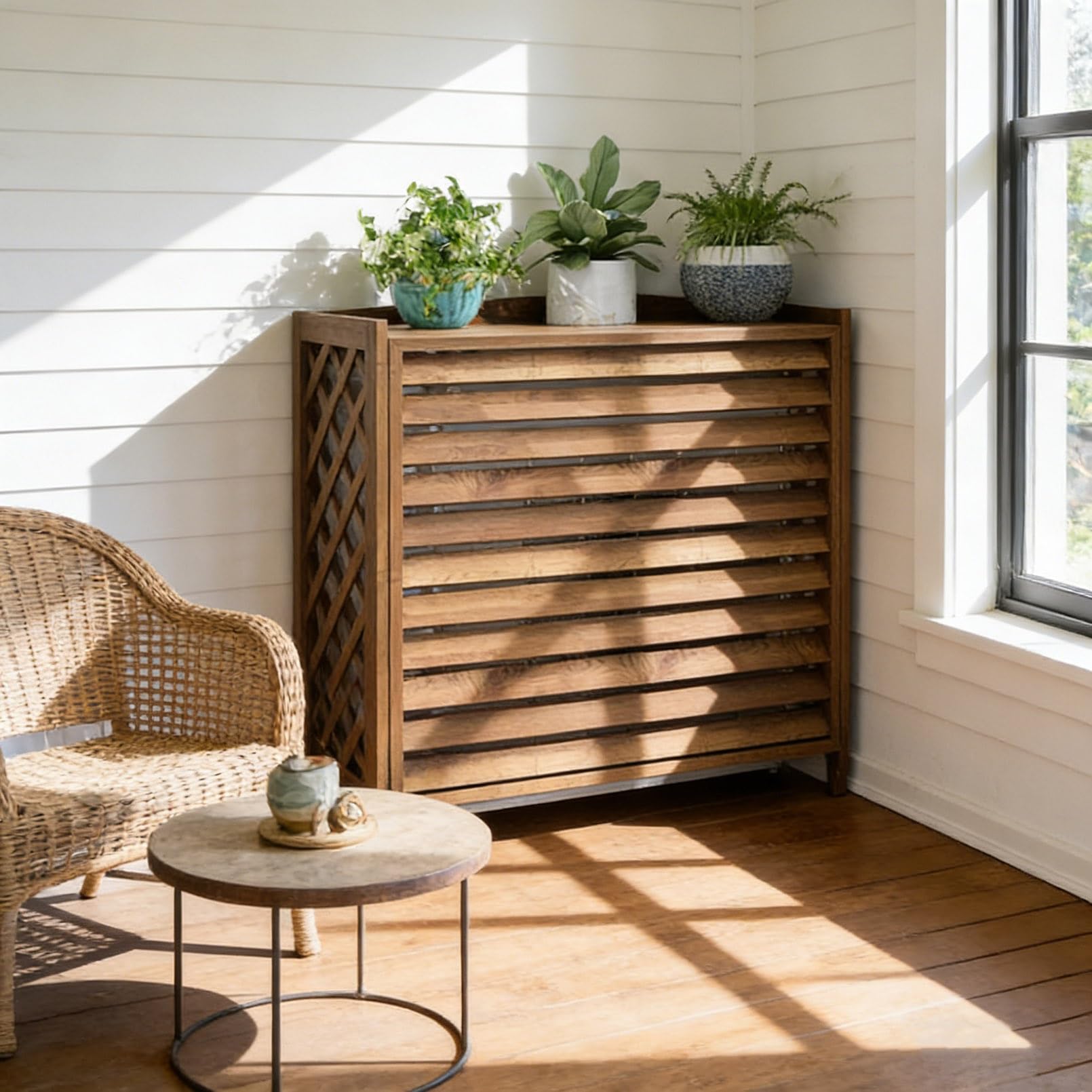 Copri Condizionatore Da Esterno Legno Copertura Condizionatore Esterno Legno Copricondizionatore Marrone Copertura Motore Condizionatore per Giardini E Balconi Supporti per Piante(100x44x93cm)