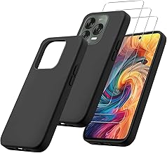 4 in 1 Cover Compatible with ZTE Blade V70 Vita/Nubia V70 Design (6.7 Inches) and 3 Pieces Tempered Glass Screen Protector, Black Soft Silicone Protective Case TPU Protective Case