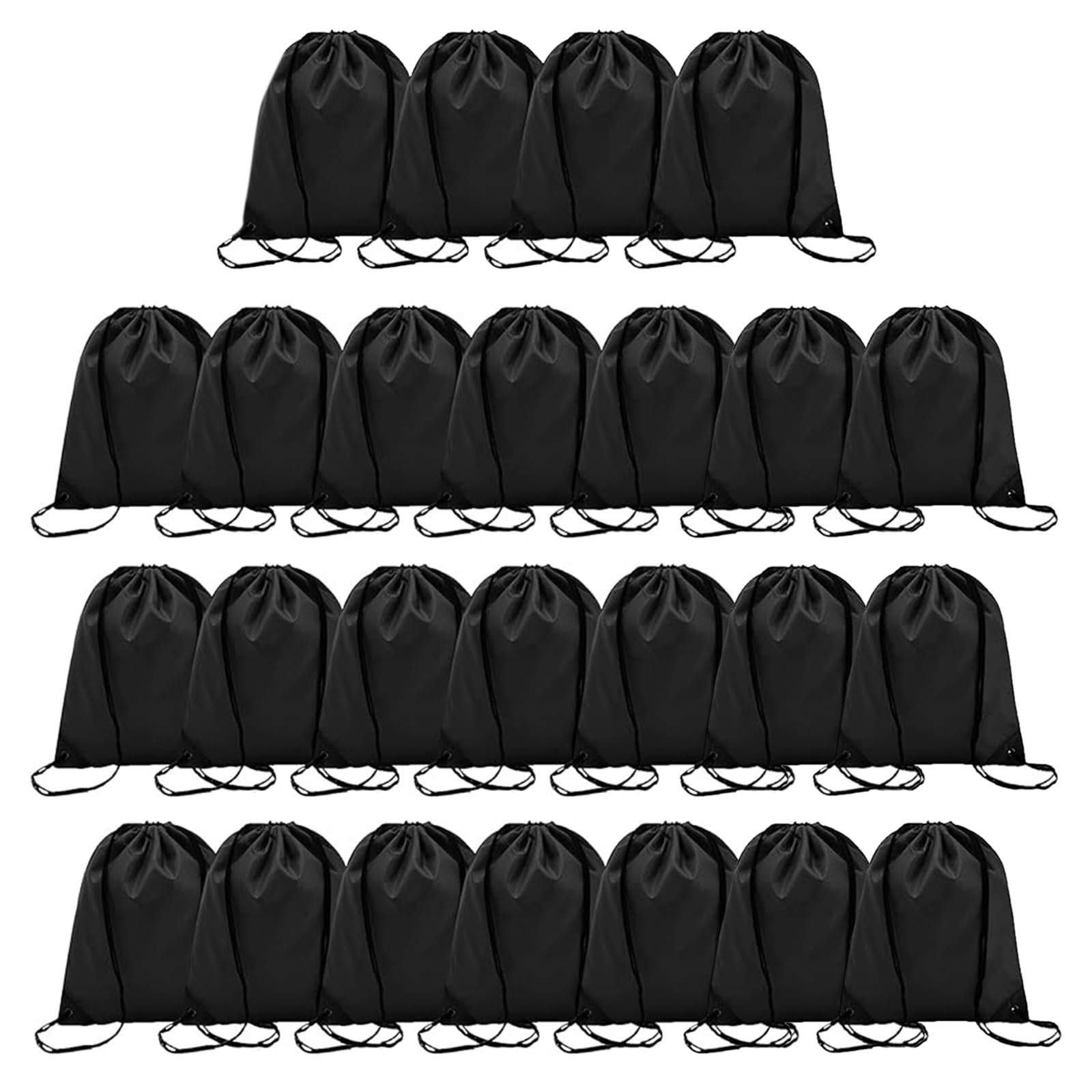 Playcrate Black 25 Drawstring Bags Backpack - Party Gift Bags & Sports String Bag For Gym, School, Travel Storage Organization (Black)