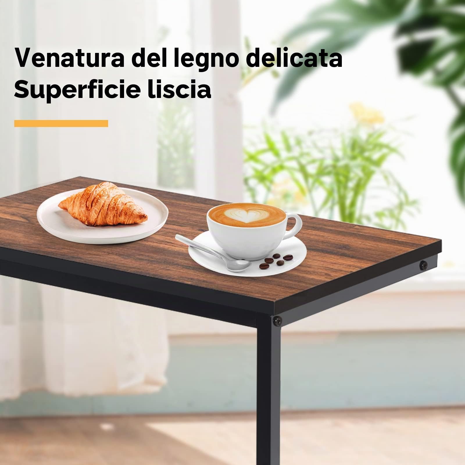 GIANTEX Tavolino a Forma di C, Tavolino Salvaspazio, Struttura in Legno e Ferro, Industriale, Ideale per Soggiorno, Camera da Letto, Ufficio, 55x35x65 cm, 2 Colori Disponibili