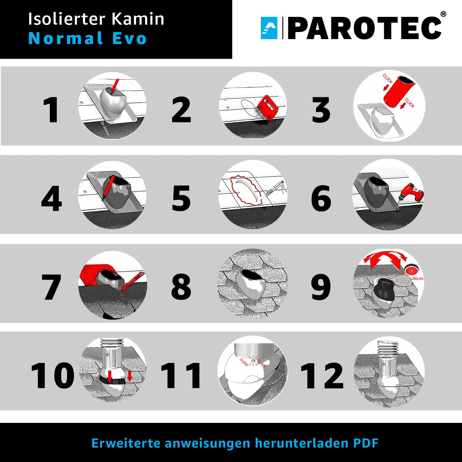 Entlüfterkamin EVO DN150 Braas Frankfurter Benders Mecklenburger ProDach Doppelrömer Dachziegel Dachlüfter RAL 7021 Anthrazit