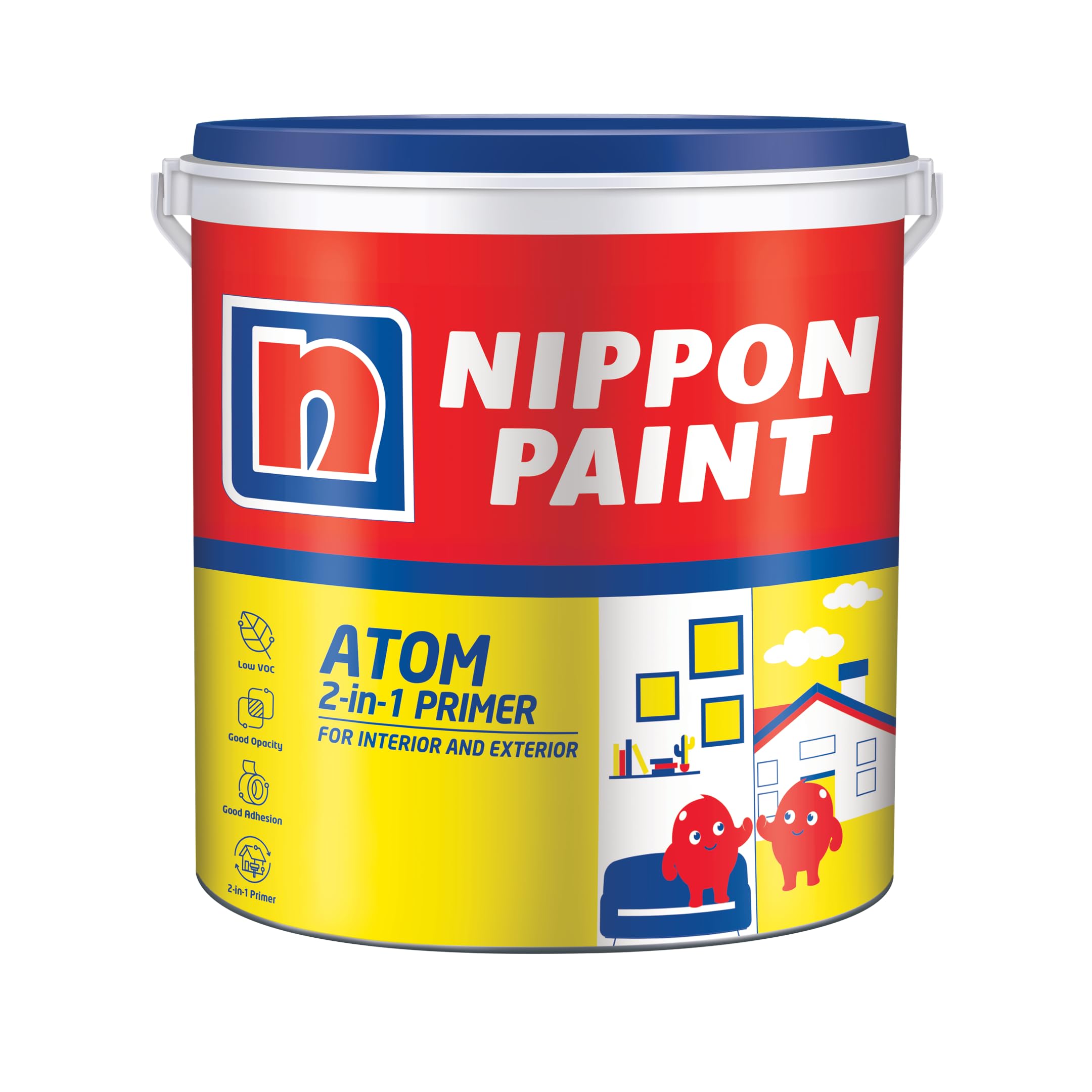 Nippon Paint Atom 2-in-1 Primer (1L) - Acrylic-Modified Water-Based Interior & Exterior Wall Primer - Low VOC, Good Adhesion & Opacity - For Walls, Ceilings & Boards - White-image-4