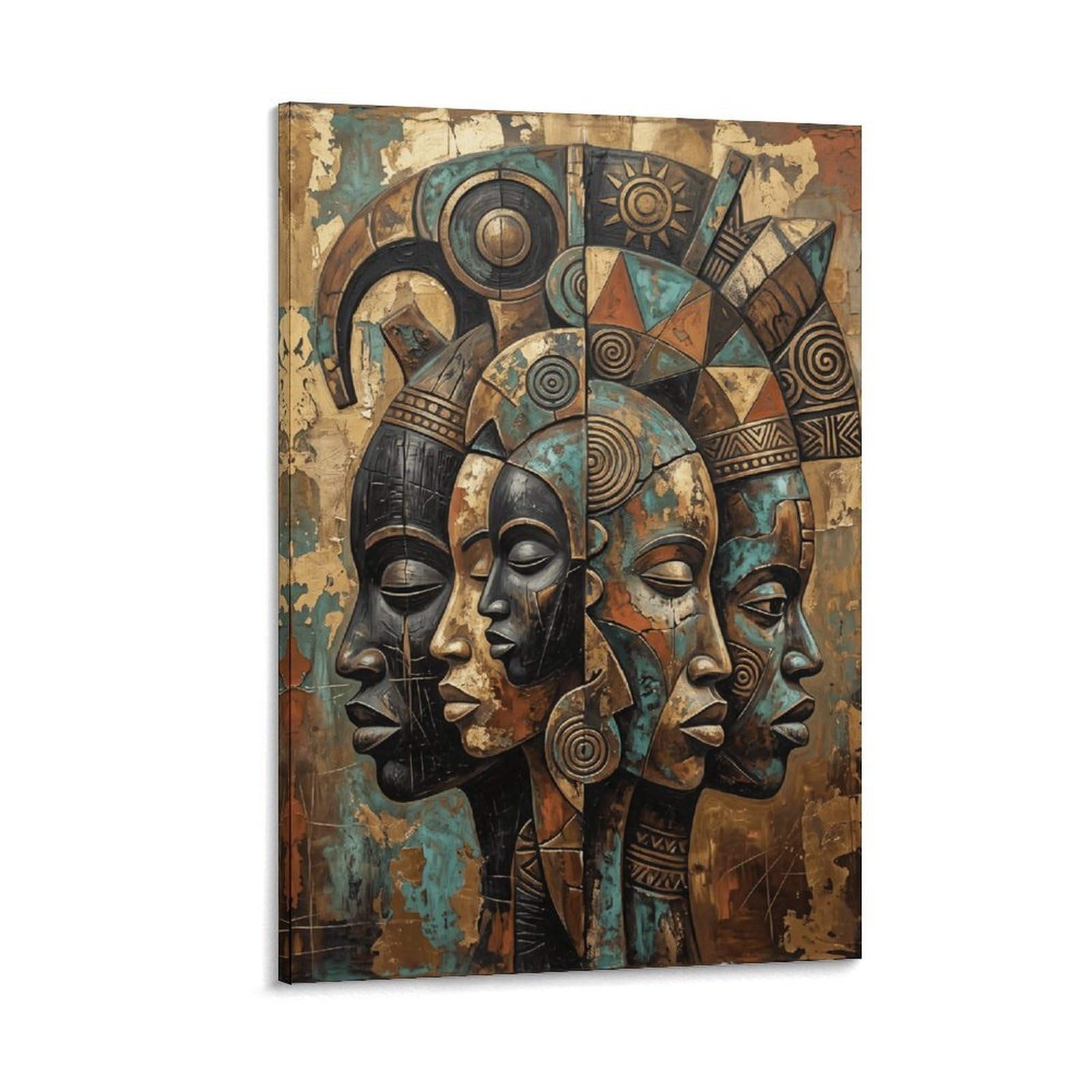 W7C8U2X3 African Mask Portraits Canvas Wall Art, Textured Oil Wall Art