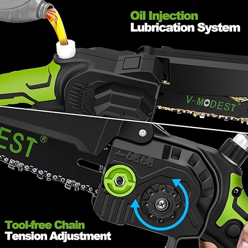 Miniatura 9 de V-MODEST Sierra de Poste Inalámbrica 2 en 1 de 8 Pulgadas Mini Motosierra, Sierras de Poste para Poda de Árboles Alimentada por Batería 2*4.0Ah,