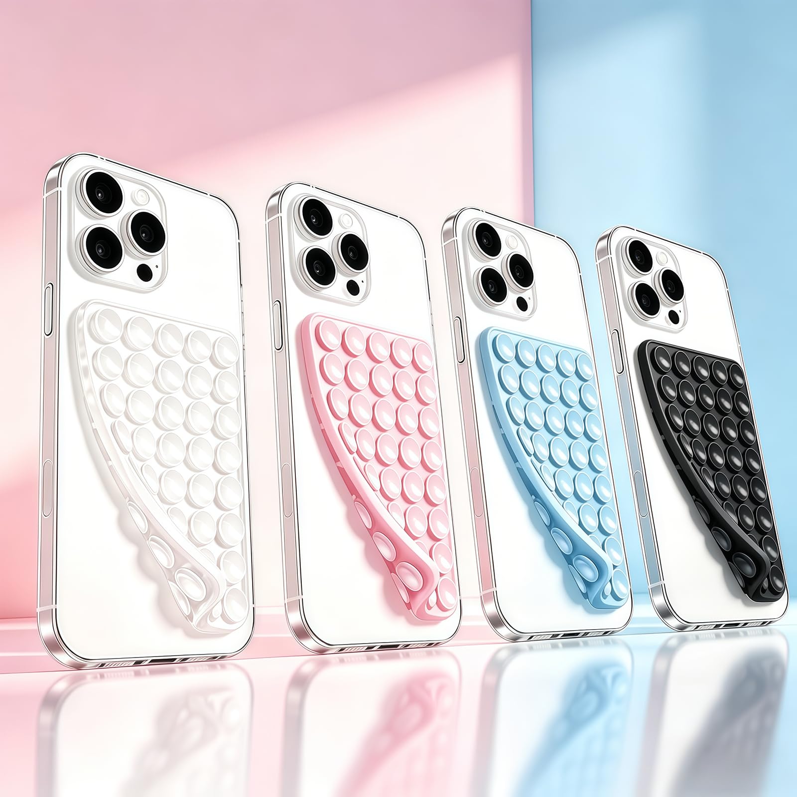 Anteel 2026 - Paquete de 2 fundas de silicona con ventosa de doble cara, accesorios antideslizantes para teléfono, soporte de silicona de agarre fuerte manos libres para selfies y videos (tiza rosa y
