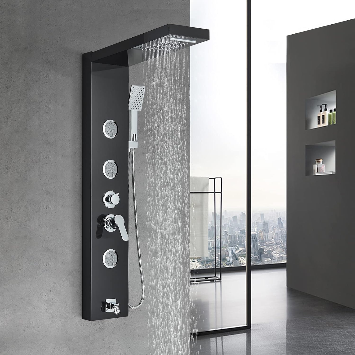 AlenArt - Sistema de torre de panel de ducha, sistema de ducha multifunción con chorros corporales, pulverizador de mano, cabezal de ducha de cascada de lluvia y boquilla de bañera, paneles de ducha