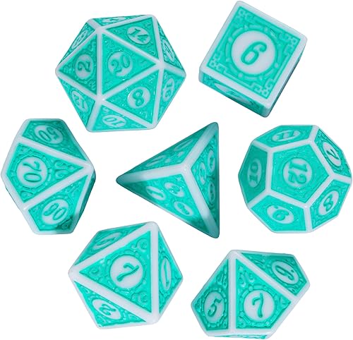 Miniatura 6 de Poludie Juego de dados DND de 7 piezas, diseño único de entramado de ventana con bolsa de dados de cuero, dados poliédricos para Calabozos y