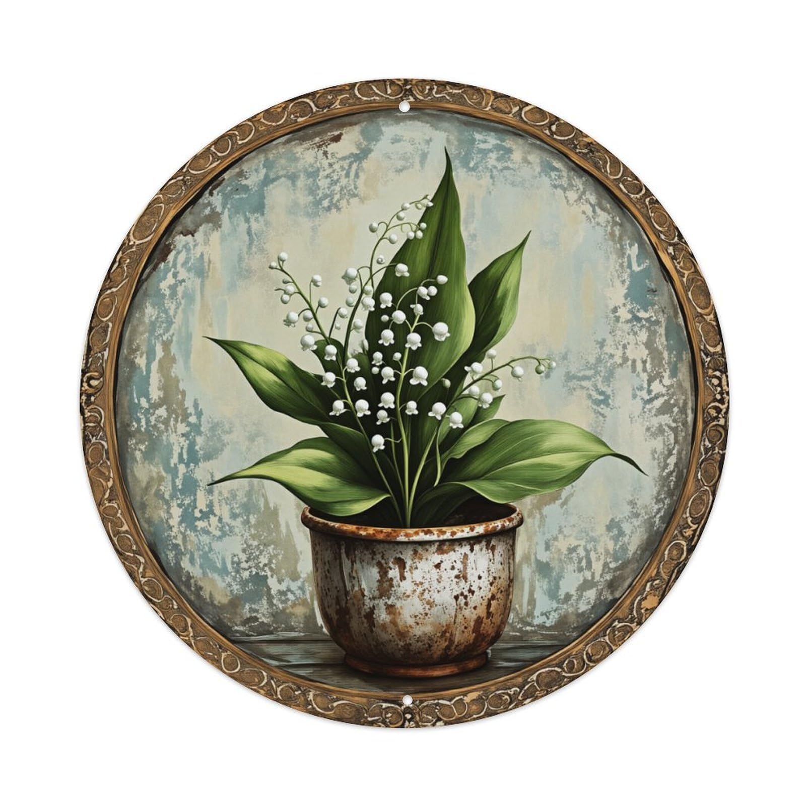 Lily Of The Valley Round Tin Sign Vintage Metal Sign Home Bar Garden Indoor & Outdoor Wall Decor Retro Metal Poster 8x8 Inch
