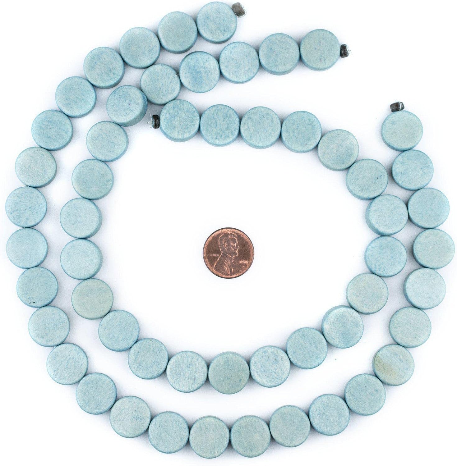 The Bead Chest Light Blue Circular Natural Wood Beads (15x15mm): Organic Eco-Friendly Wooden Bead Strand for DIY Jewelry, Crafts, Necklace and Bracelet Making