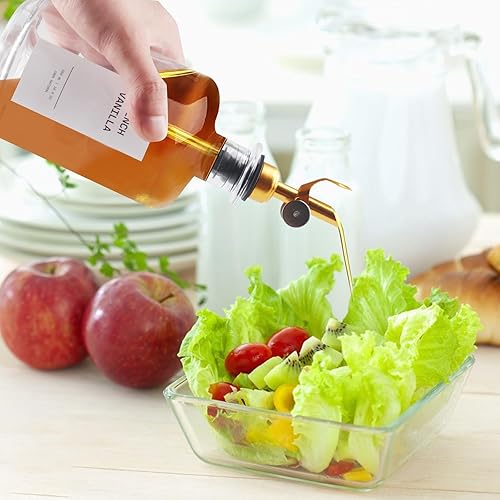 Miniatura 2 de Juego de regalo dispensador de aceite y vinagre, 2 elegantes botellas de vidrio de 16.9 onzas, 2 vertedores dorados, embudo para llenar fácilmente