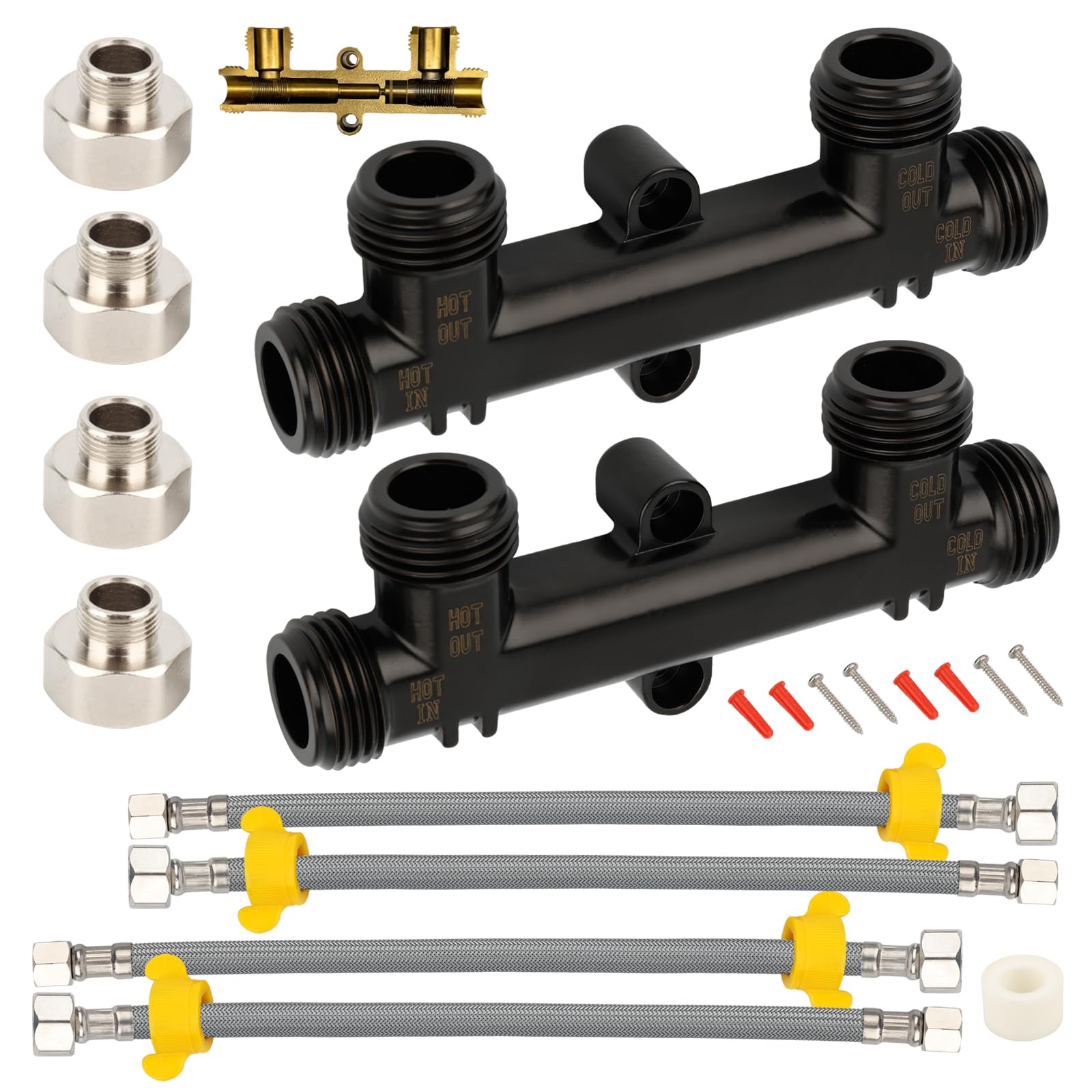 Kit de válvula de sensor de bomba de recirculación de agua caliente: 2 kits WP596816 con líneas de 2 x 12 pulgadas, accesorios de 2 x 1/2 x 3/8 pulgadas para sistemas 500800/500805, acabado de cobre