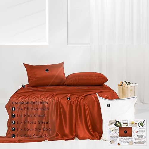 Miniatura 6 de Juego de sábanas de seda de morera, 3 piezas, juegos de ropa de cama de seda natural de grado 6A+ de 23 momme con sábana bajera, sábana encimera