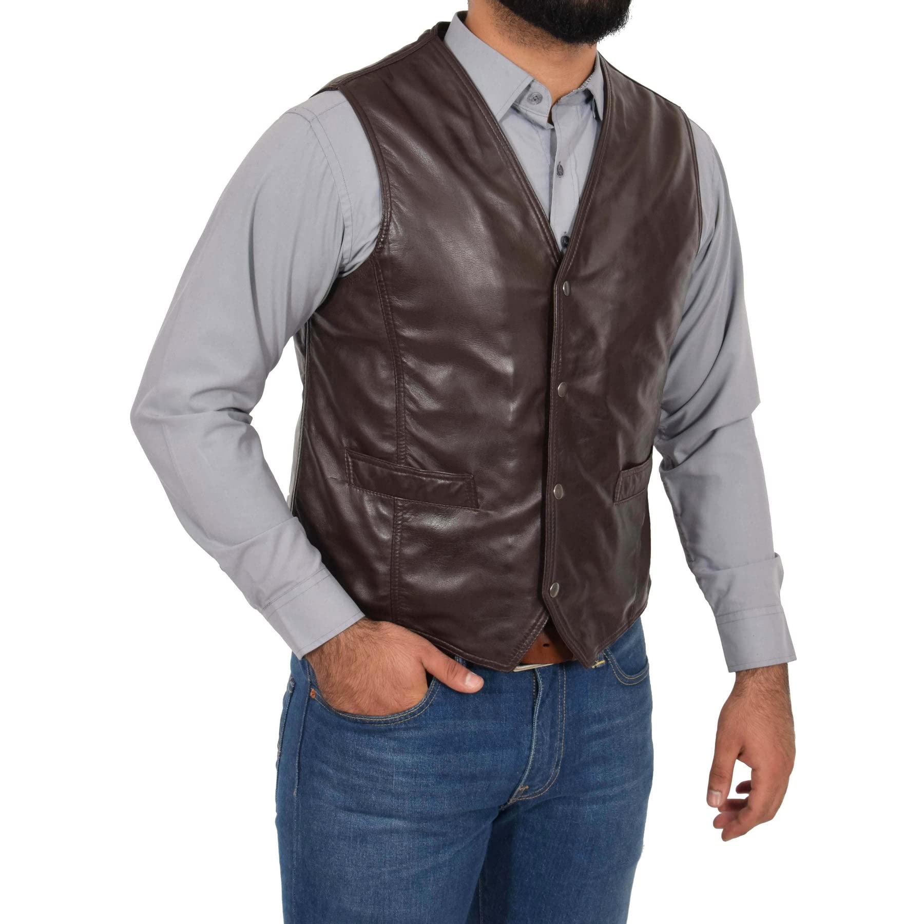 Divergent Retail Men's Tan Dr105 ’S Classic Leather Waistcoat Brown (As8, Alpha, 3X_l, Regular, Regular)
