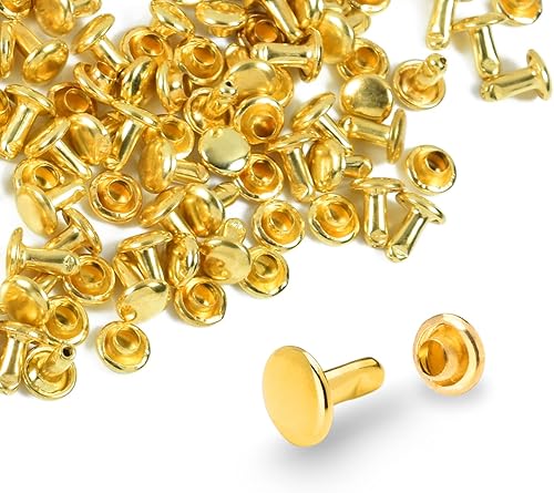 Miniatura 26 de 200 juegos de remaches de cuero con tapa redonda de 6 mm, remaches de doble tapa, pernos metálicos tubulares para reparación de llaveros de bolso