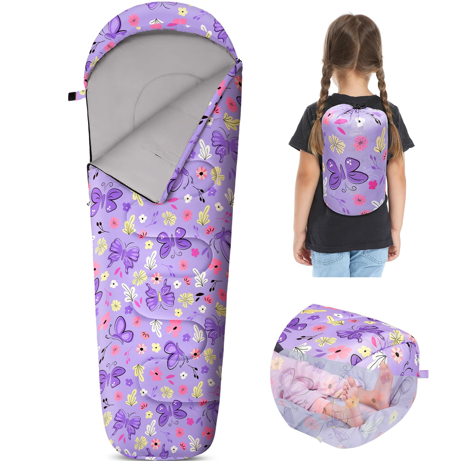 FIOBEE Kids Sleeping Bag 3 Season Camping Sleeping Bags for Girls Toddler