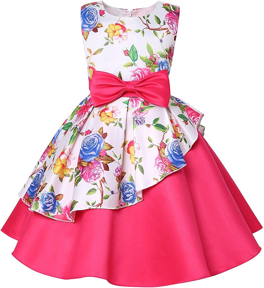 LLQKJOH Girl Dress Kids Ruffles Lace Party Wedding Bridesmaid Dresses