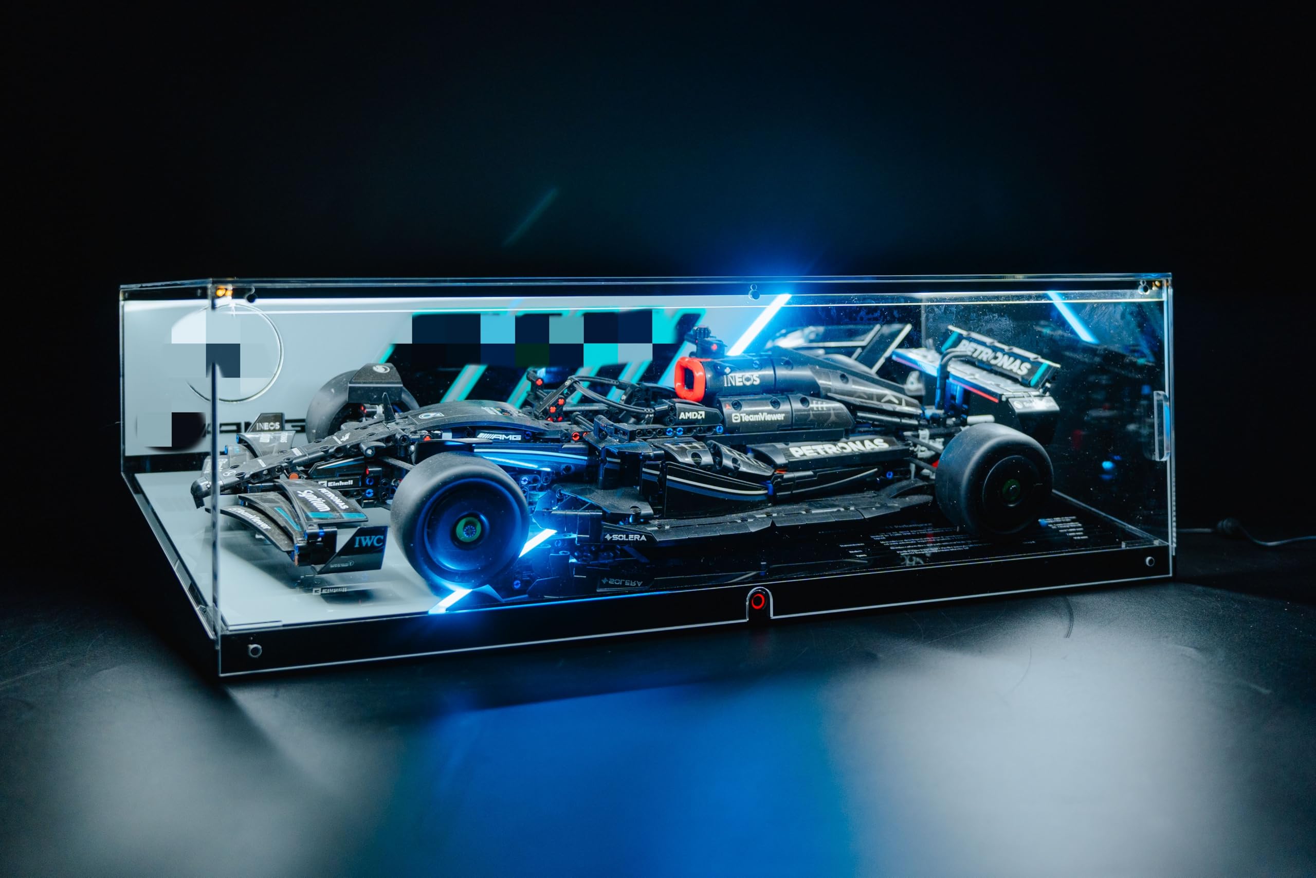 J.WOO Studio Premium LEGO Display Case for Technic Mercedes-AMG F1 W14 E Performance Model 42171 with LED Lights - Officially Themed Acrylic Showcase, Dust-Proof & Stackable Display Box