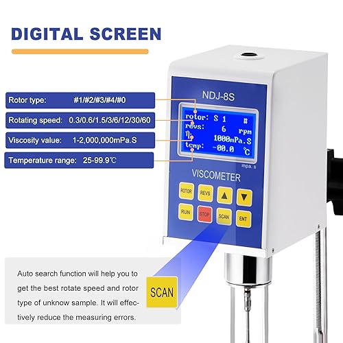 Miniatura 11 de Viscómetro rotatorio digital con sonda de temperatura, viscosímetro de laboratorio con salida de datos, 10-6, 000,000 mPa.s Probador de medidor